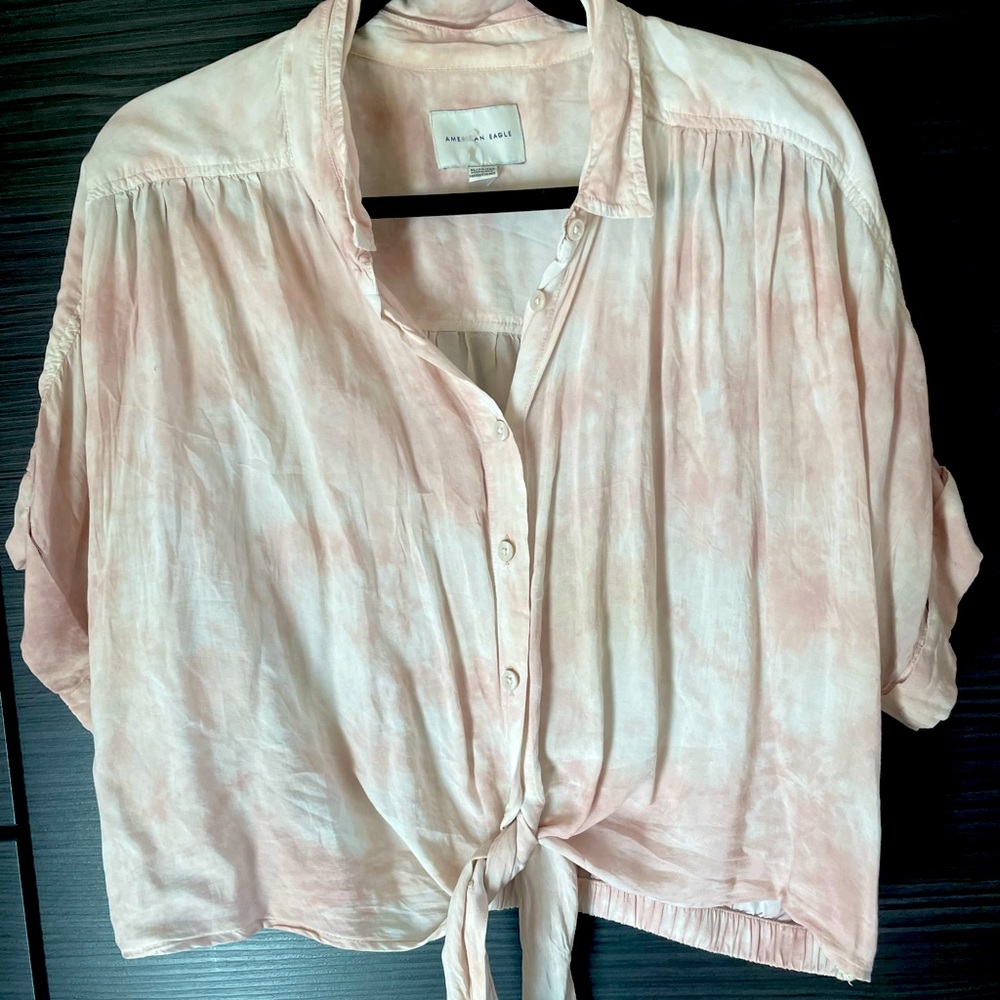 American Eagle Pink Tie Dye Crop Blouse